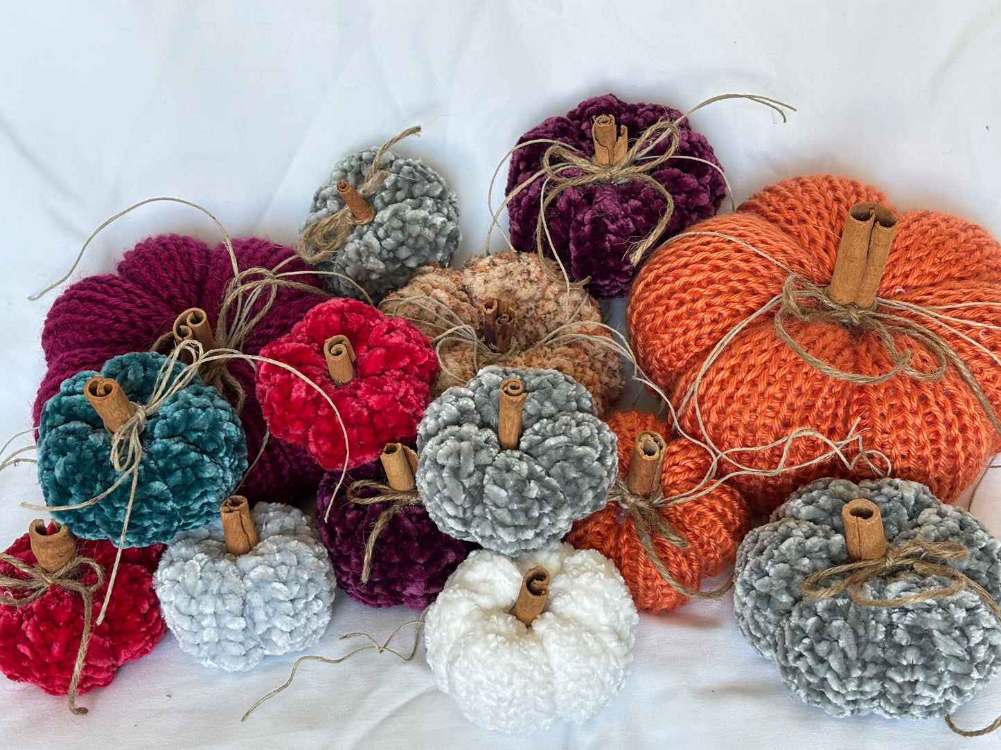 π Large Knit Pumpkins with Cinnamon Stick Stems π