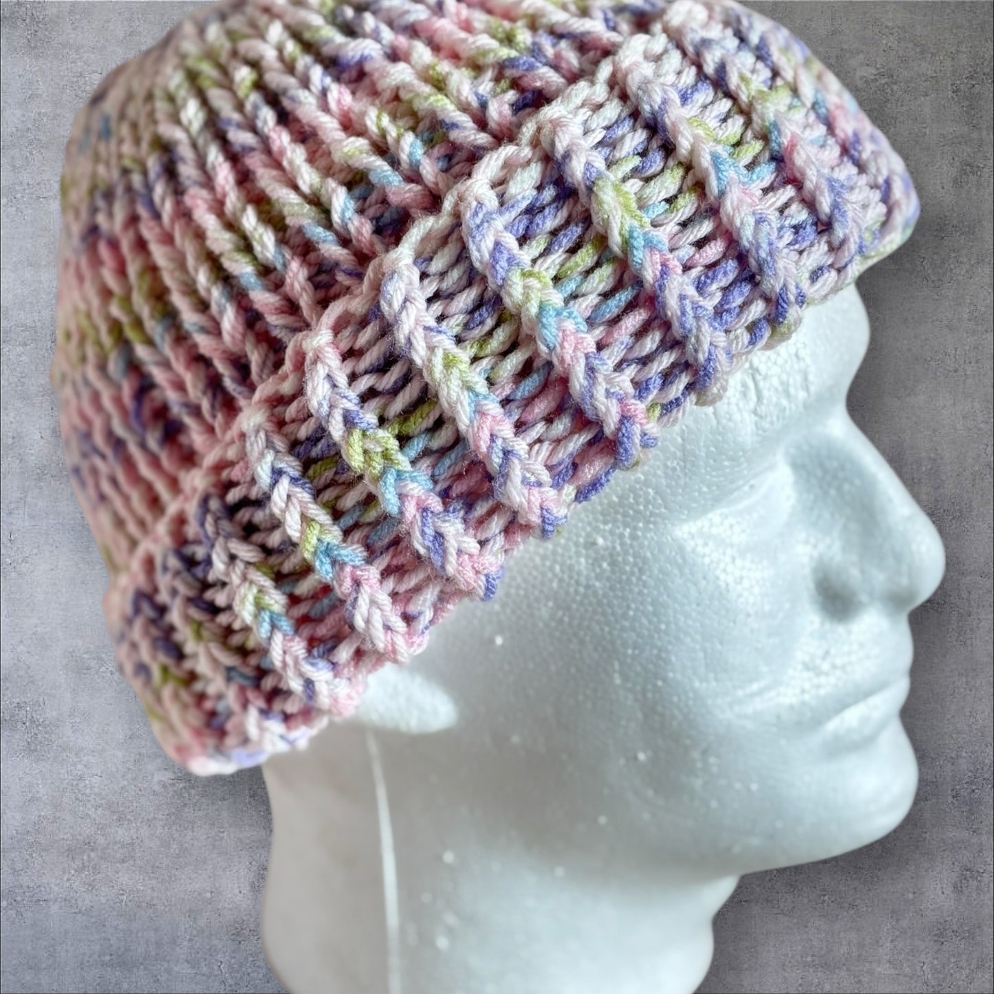 Pink and Sugar Stripe Chunky Knit Beanie