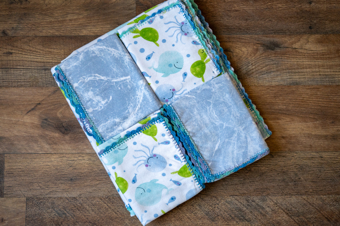 Under the Sea Blanket & Burp Cloth Set 🌊🐢🐳