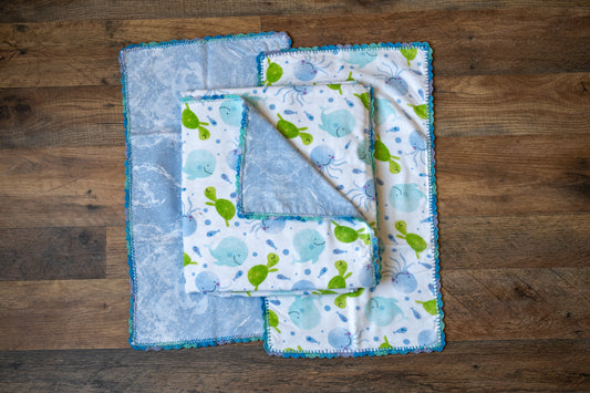 Under the Sea Blanket & Burp Cloth Set 🌊🐢🐳
