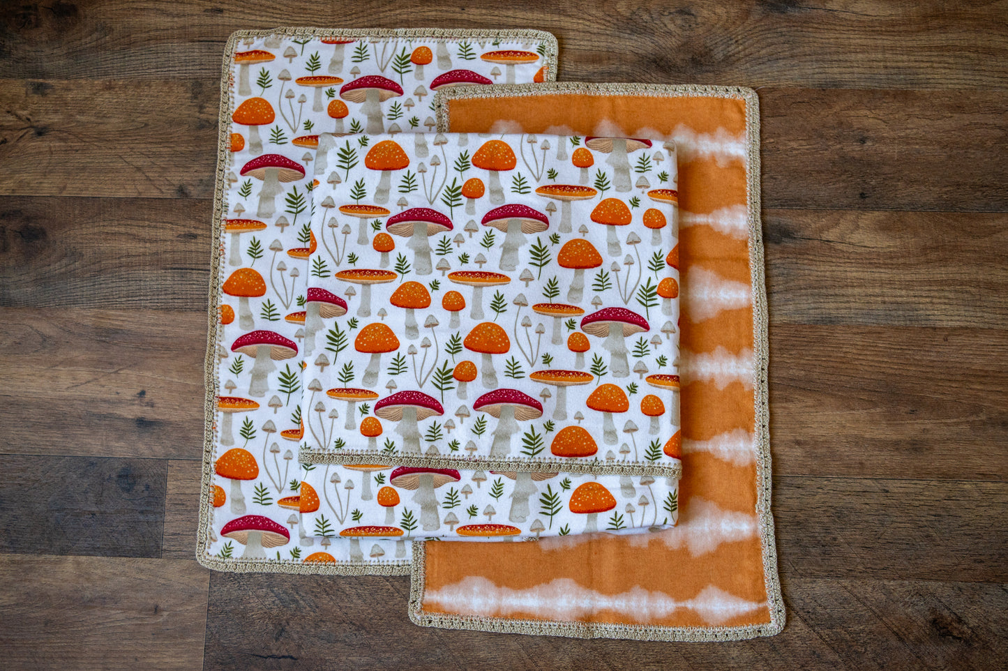 Woodland Mushrooms Blanket & Burp Cloth Set 🍄🧡🌿