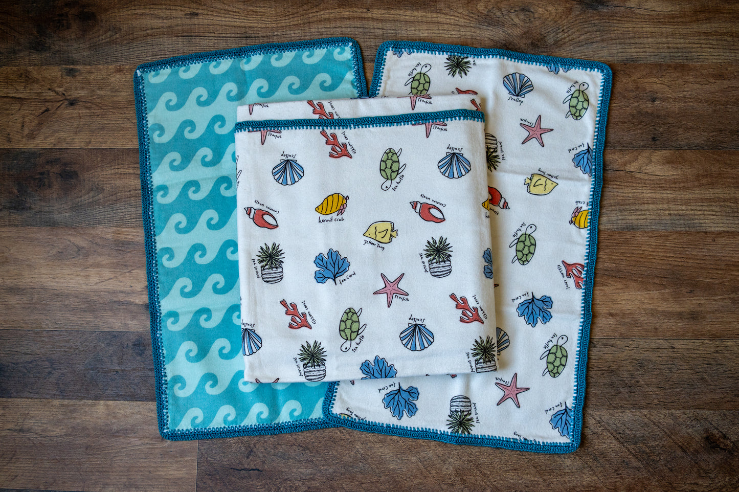 Seaside Treasures Blanket & Burp Cloth Set 🌊🐚🐢