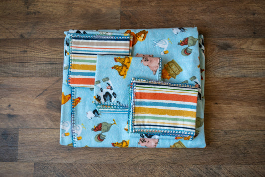 Barnyard Buddies Blanket & Burp Cloth Set 🐄🐓🐖