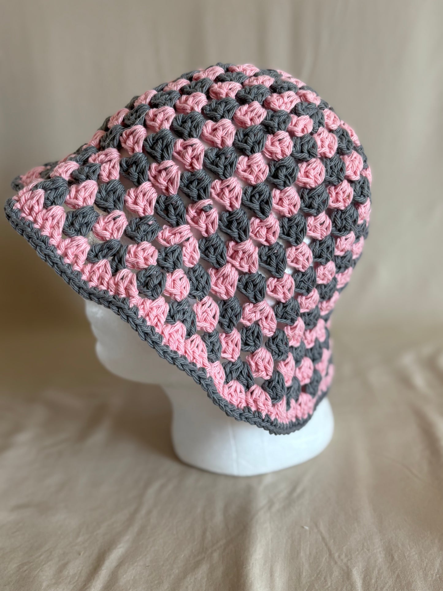 Rose Pink & Grey Bucket Hat