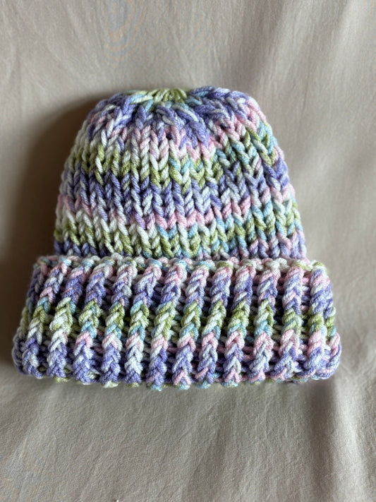 Amethyst and Sugar Stripe Chunky Knit Beanie