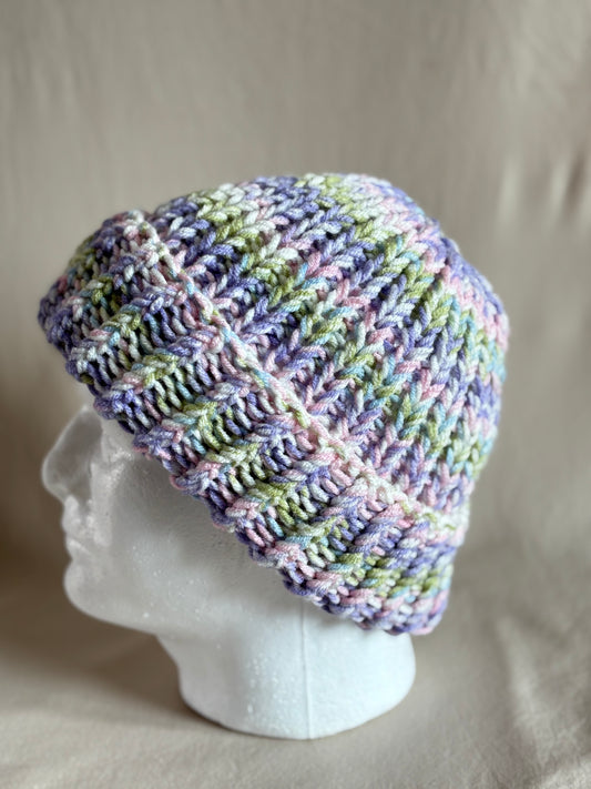 Amethyst and Sugar Stripe Chunky Knit Beanie