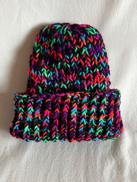 Black w/Neo Stripes Chunky Knit Beanie