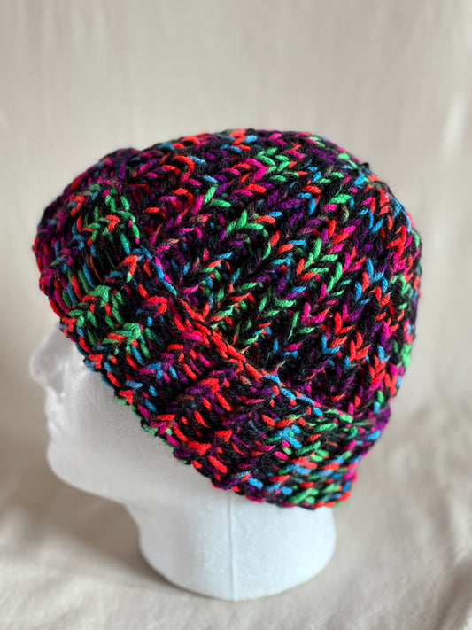 Black w/Neo Stripes Chunky Knit Beanie