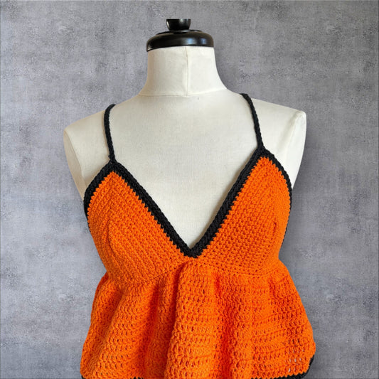 Orange & Black Ruffle Top - L/XL