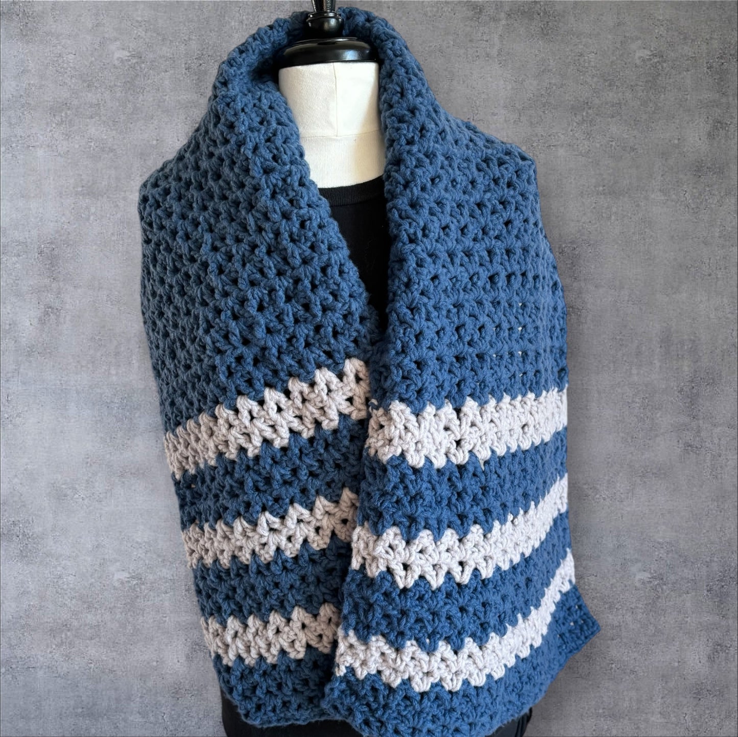 Navy Stripped Fleece Scarf