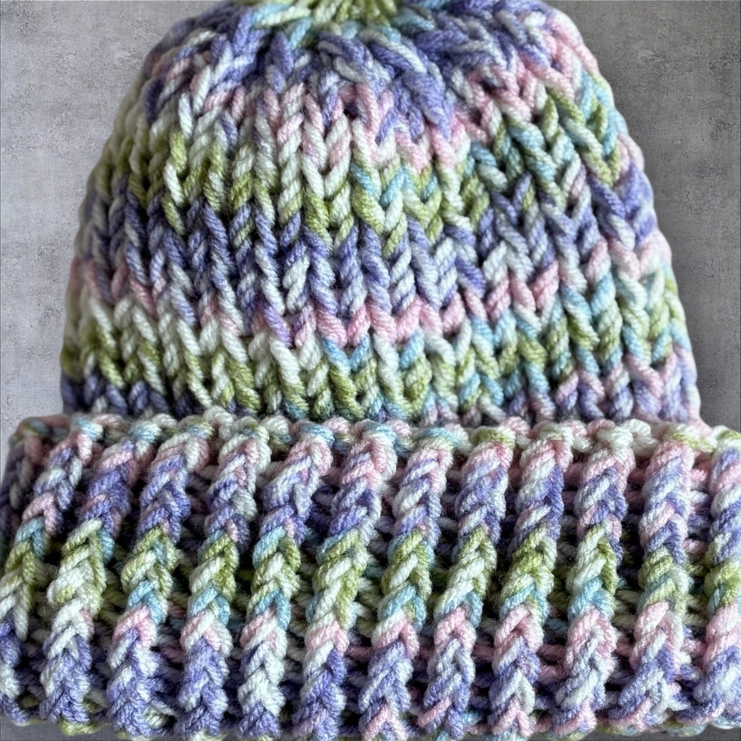 Amethyst and Sugar Stripe Chunky Knit Beanie