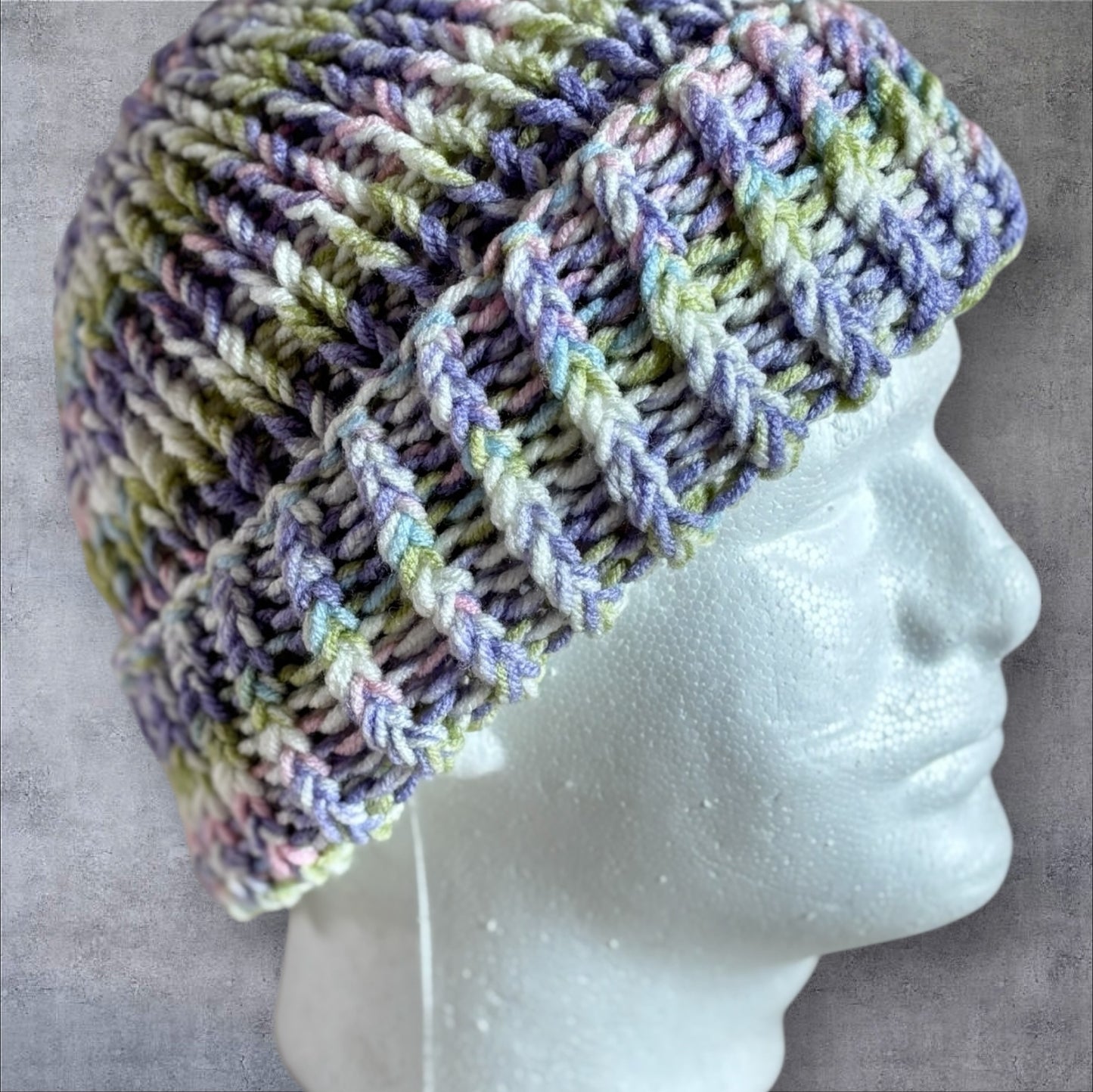 Amethyst and Sugar Stripe Chunky Knit Beanie