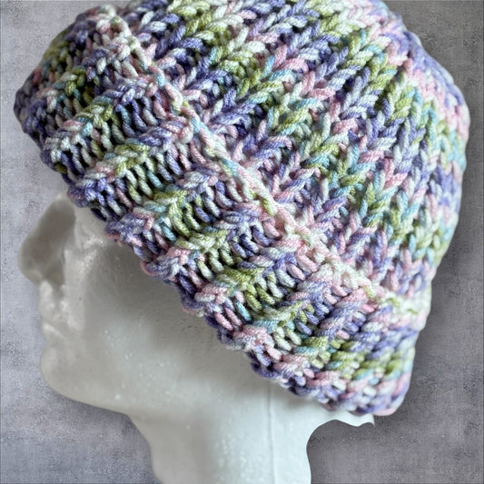 Amethyst and Sugar Stripe Chunky Knit Beanie