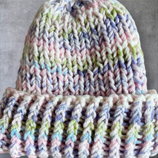 Pink and Sugar Stripe Chunky Knit Beanie