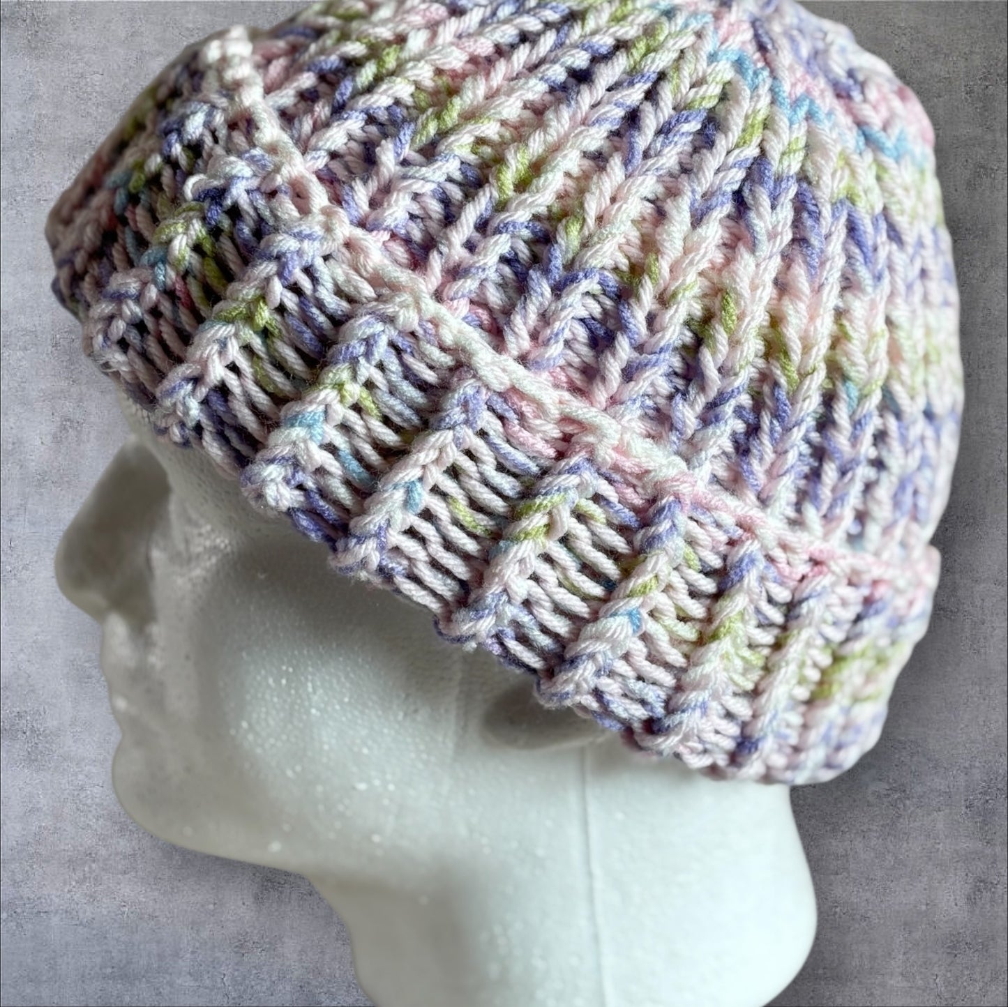 Pink and Sugar Stripe Chunky Knit Beanie