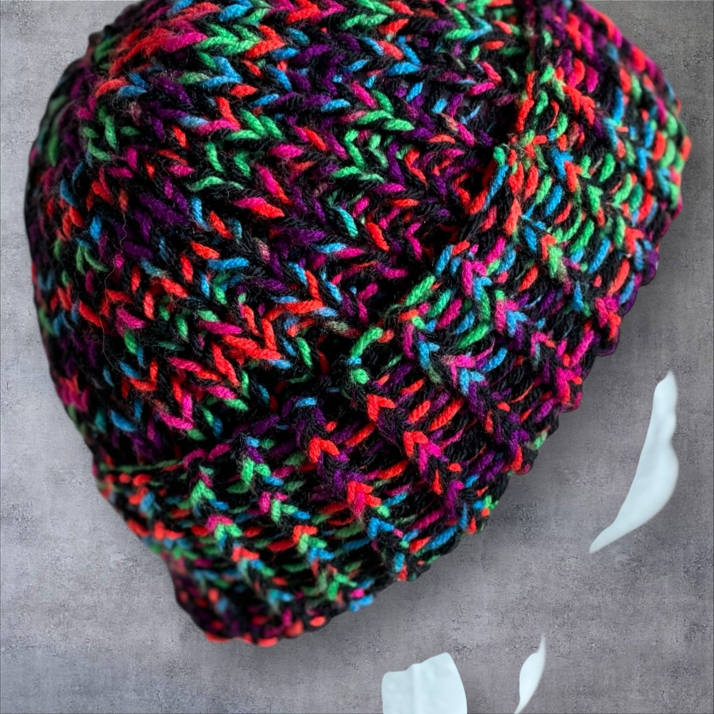 Black w/Neo Stripes Chunky Knit Beanie