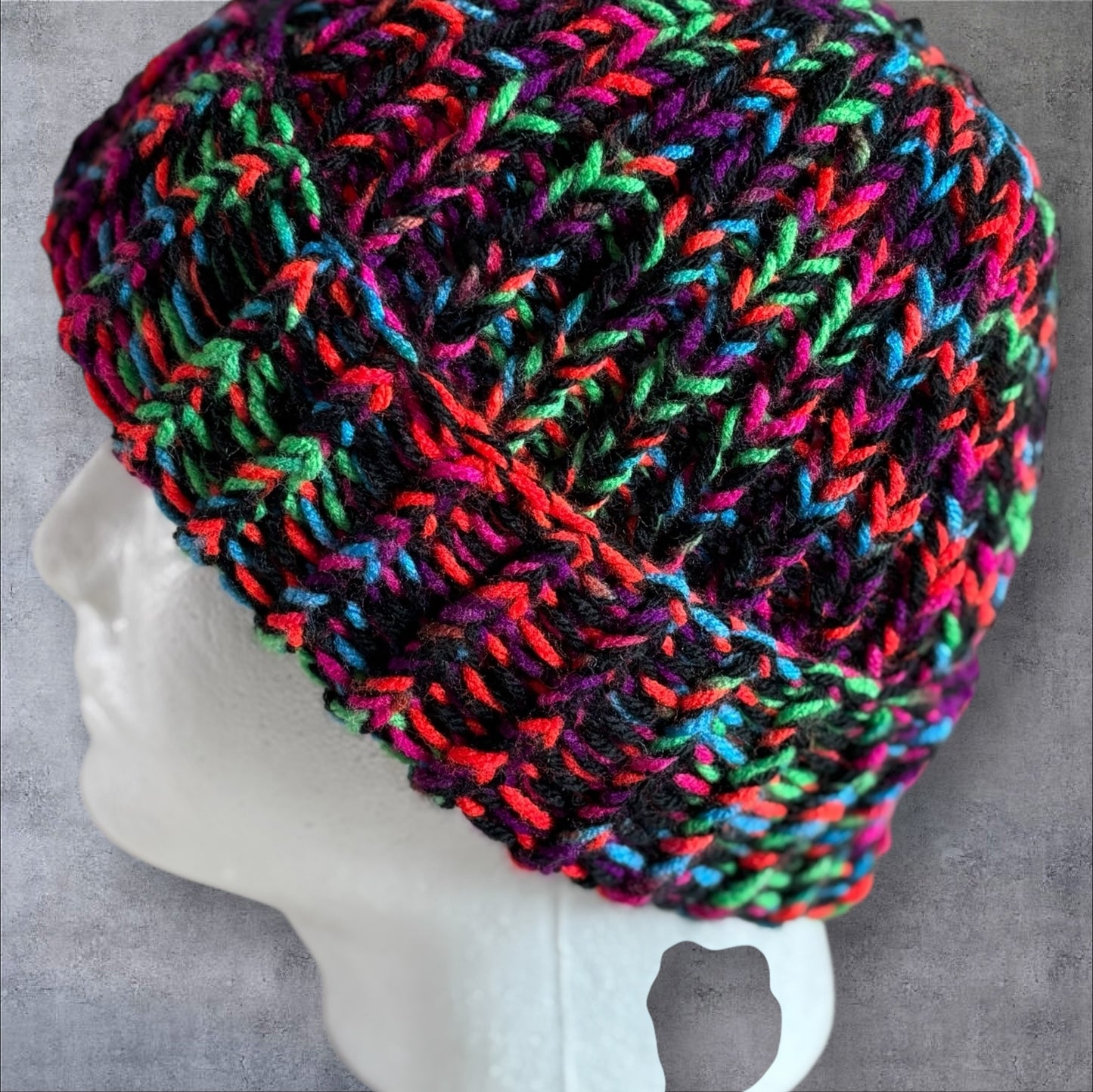 Black w/Neo Stripes Chunky Knit Beanie