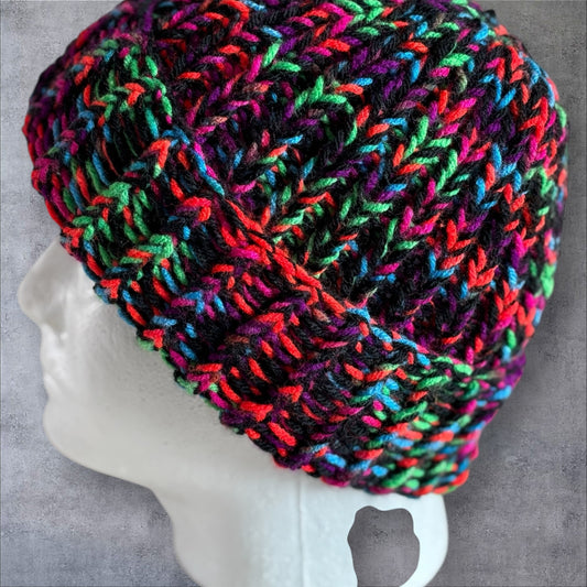 Black w/Neo Stripes Chunky Knit Beanie